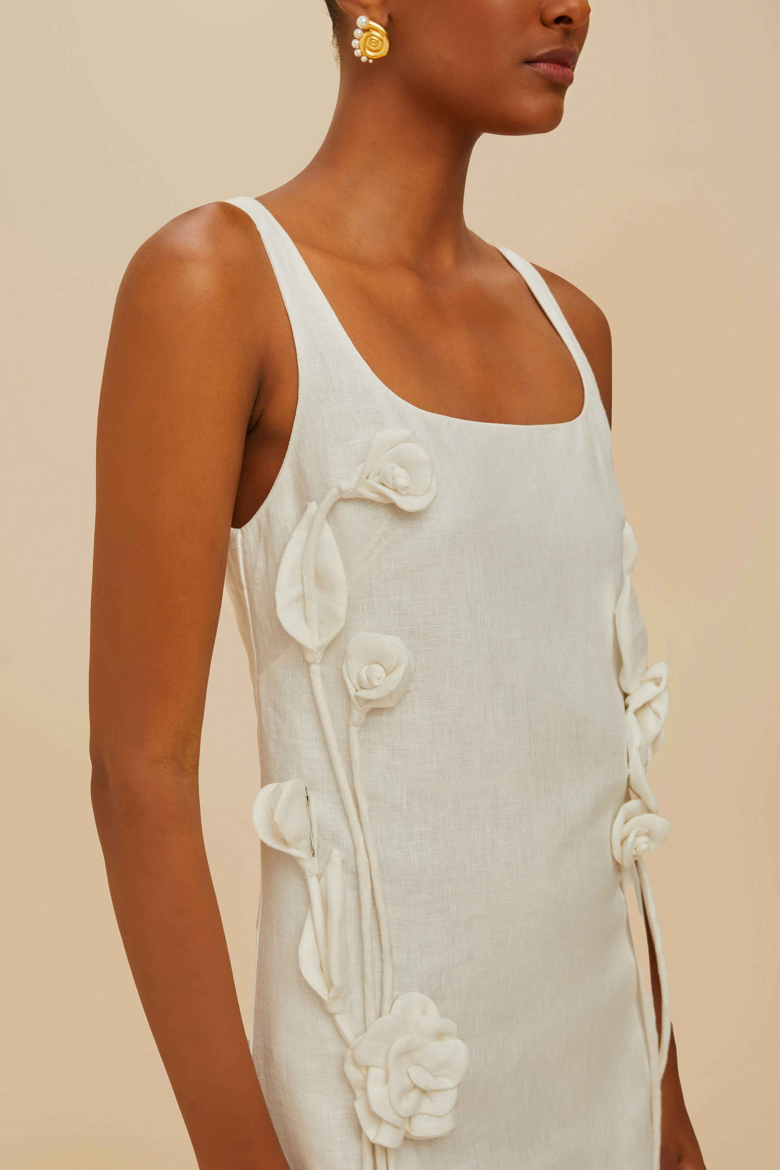 Off-White Sleeveless Euroflax™ Premium Linen Mini Dress | FarmRio (US)