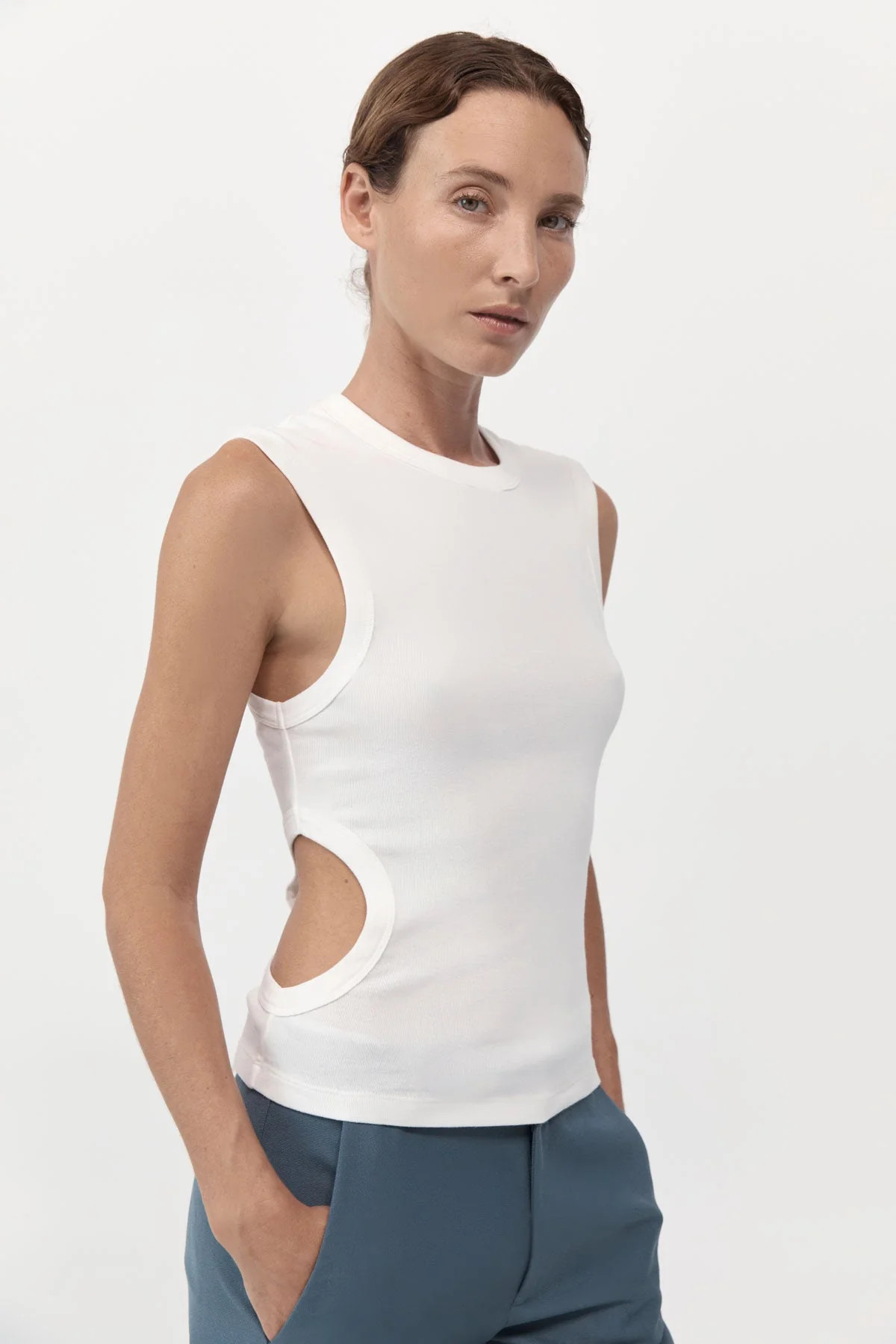 Organic Cotton Cut Out Tank - White | St. Agni
