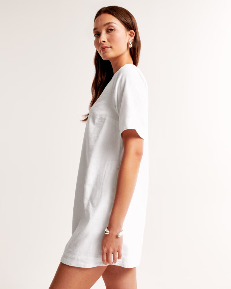 Women's Linen-Blend T-Shirt Dress | Women's | Abercrombie.com | Abercrombie & Fitch (US)