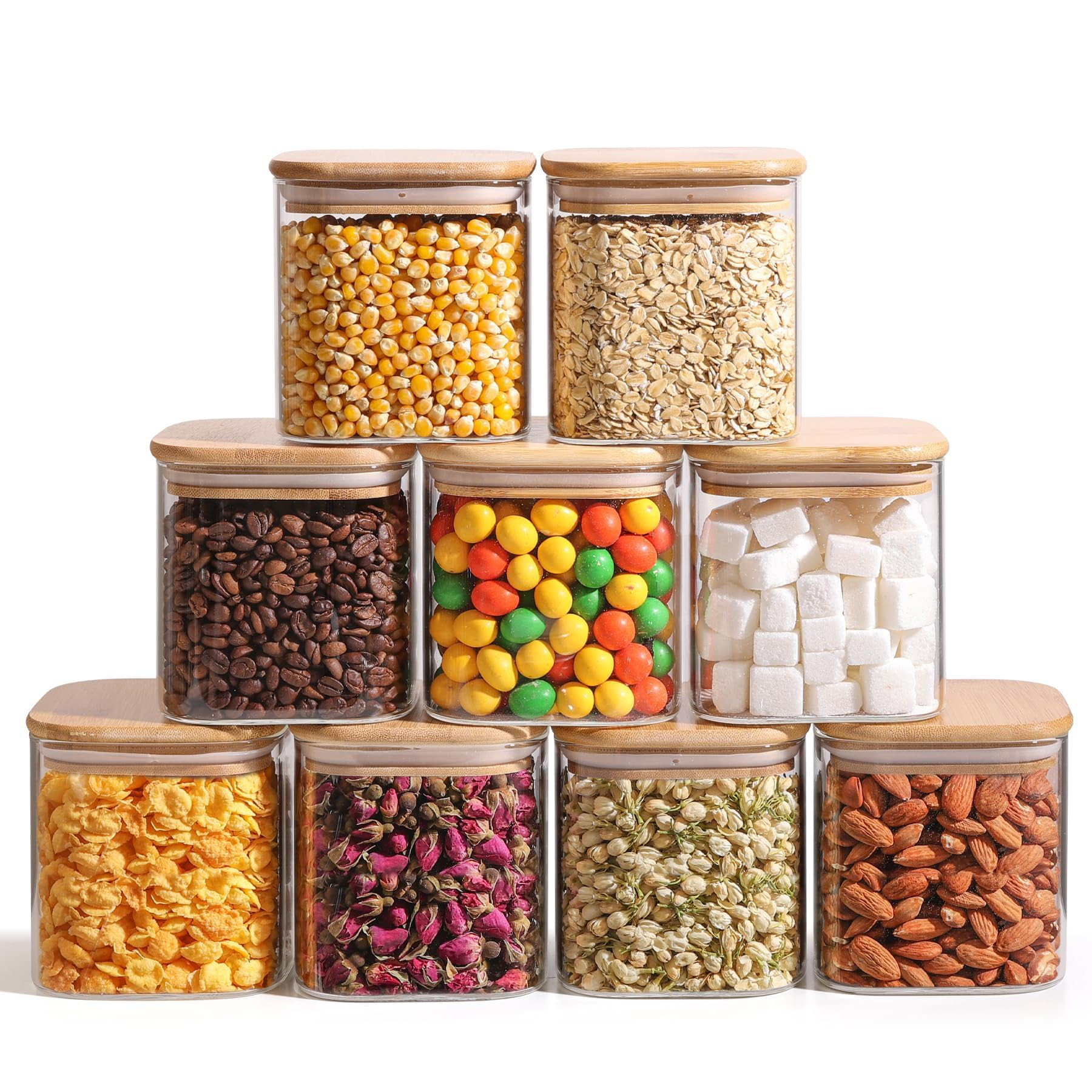 ComSaf 24oz Glass Food Storage Jars Set of 9, Clear Glass Storage Containers with Lids, Pantry Or... | Amazon (US)