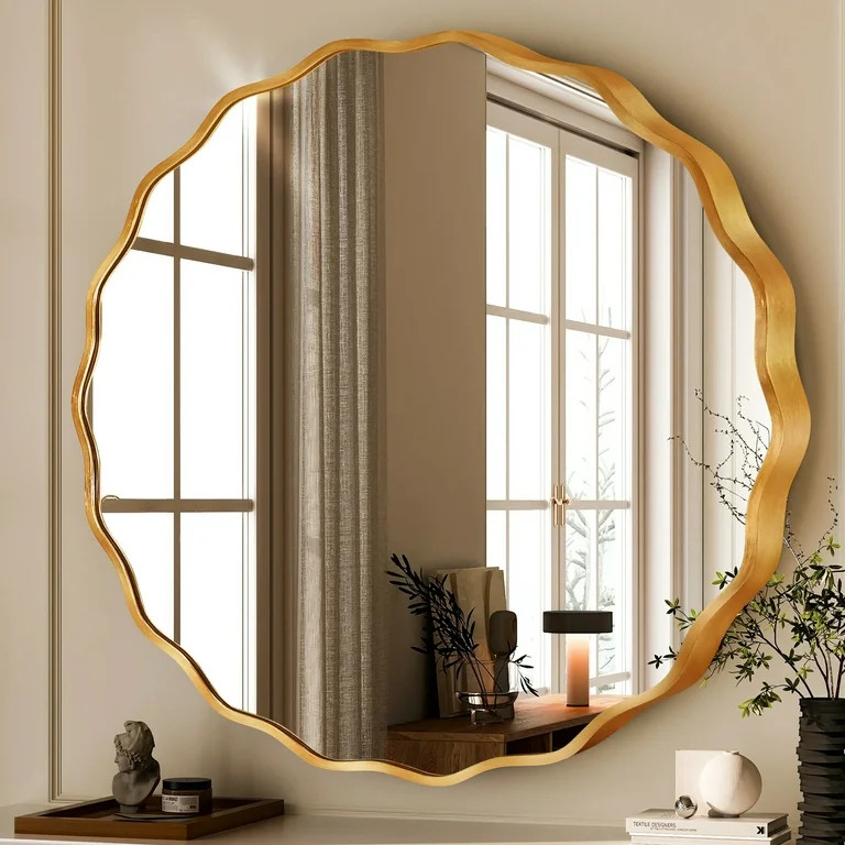 TEWLOSS 24inch Round Wavy Wall Mirror, Gold Metal Frame for Bathroom & Vanity Decor - Walmart.com | Walmart (US)