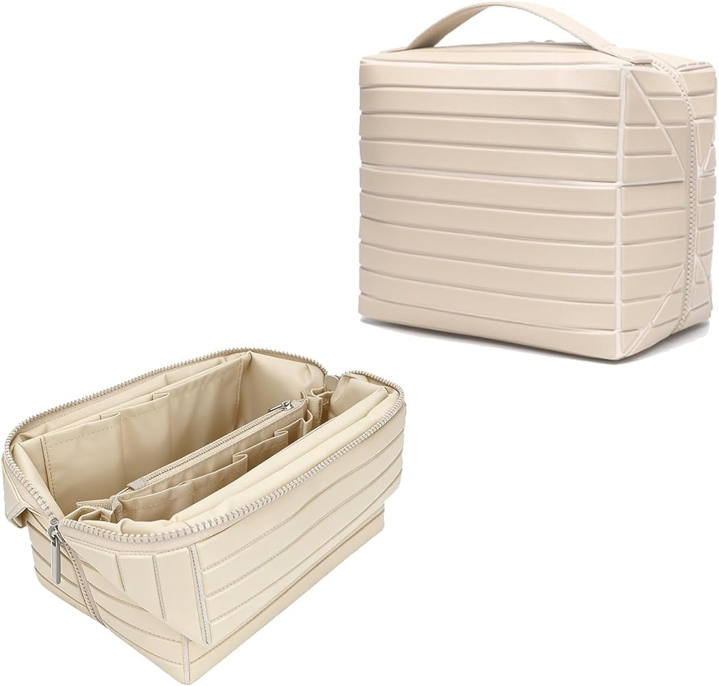 Fold Down Parallel Makeup Bag,Toiletry Bag Travel Organizer,Large,Nude | Amazon (US)