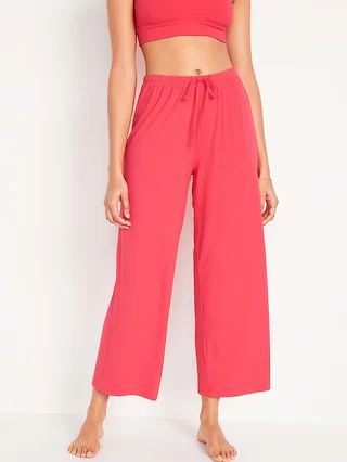 Sunday Sleep High-Waisted Cropped Rib-Knit Wide-Leg Lounge Pants for Women | Old Navy (US)