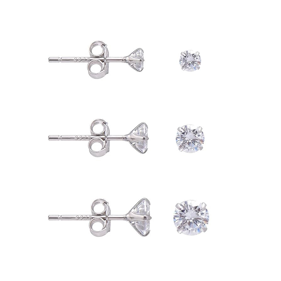 5MM Cubic Zirconia Sterling Silver Stud Earrings for Women, Diamond White | Amazon (US)