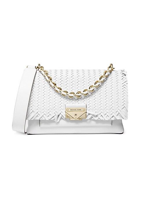 MICHAEL Michael Kors Women's Medium Cece Woven Leather Shoulder Bag - Optic White | Saks Fifth Avenue