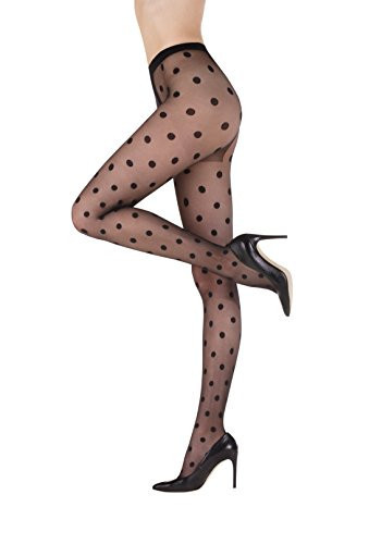 POLKA DOT TIGHTS | Womens Black Sheer Patterned Tights | FUNNY 07 (Made in Europe) (Black, 4(L) | Amazon (US)