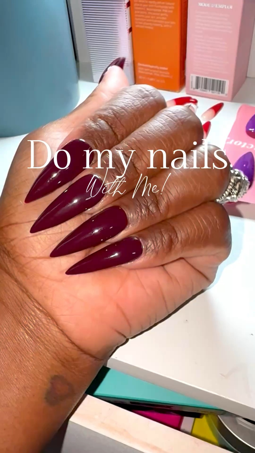 Do my nails with me! How I do my press on gel nails at home! I love this deep red/purple! Perfect for fall #howtodonails #pressonnails #howtonails #gelnailsathome #domynailswithme 

#LTKSeasonal #LTKBeauty #LTKStyleTip