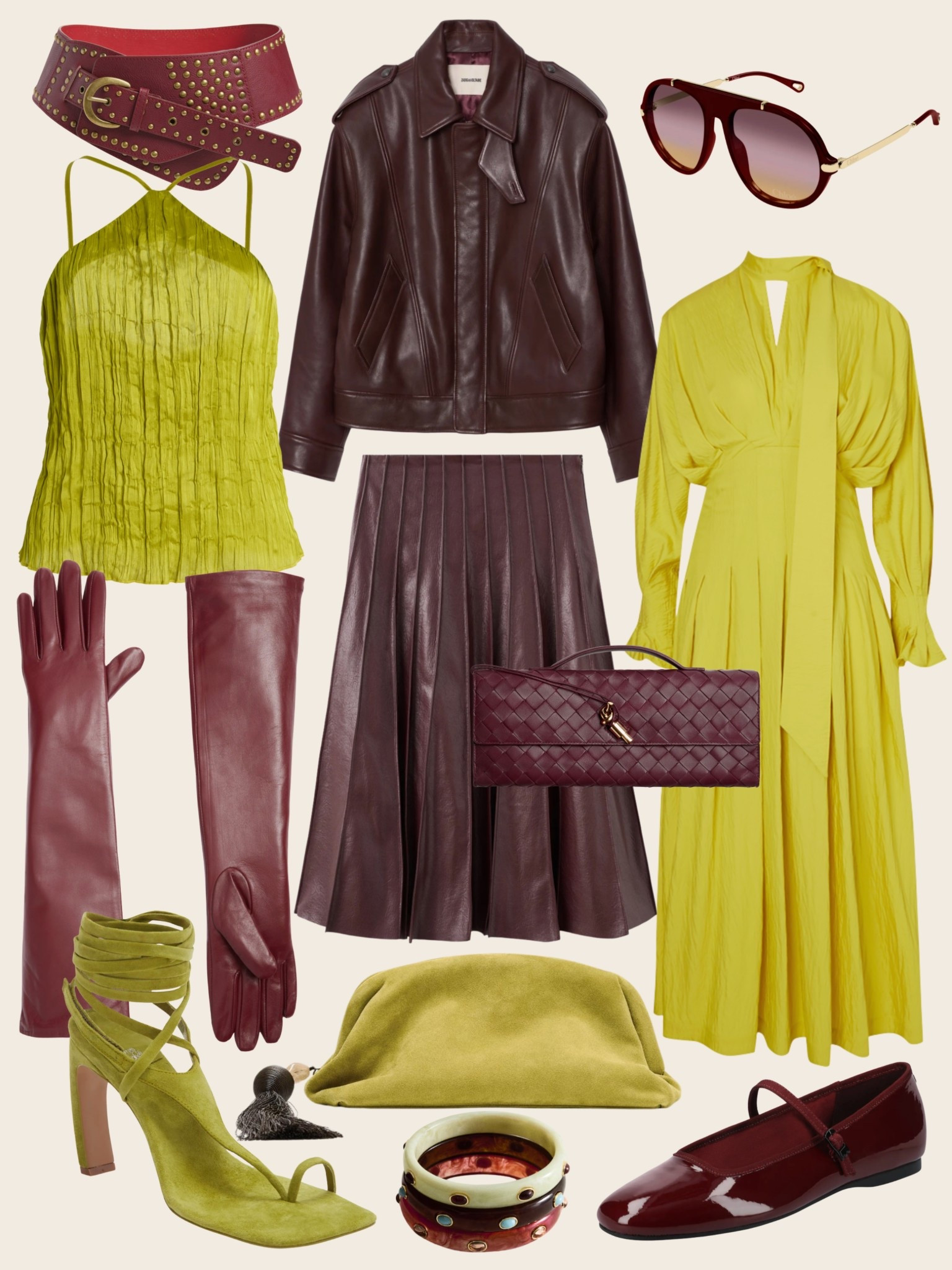 Chartreuse and burgundy: unexpected color combo to try this spring ￼