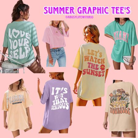 Summer graphic tees! Great for swim suit cover ups or a casual outfit at the beach! I even use these oversized tees to sleep in! There’s so many great uses for them! 
#oversizedtee #vacation #beachtee #swimcover #summergraphictee #graphictee 

#LTKtravel #LTKunder50 #LTKstyletip