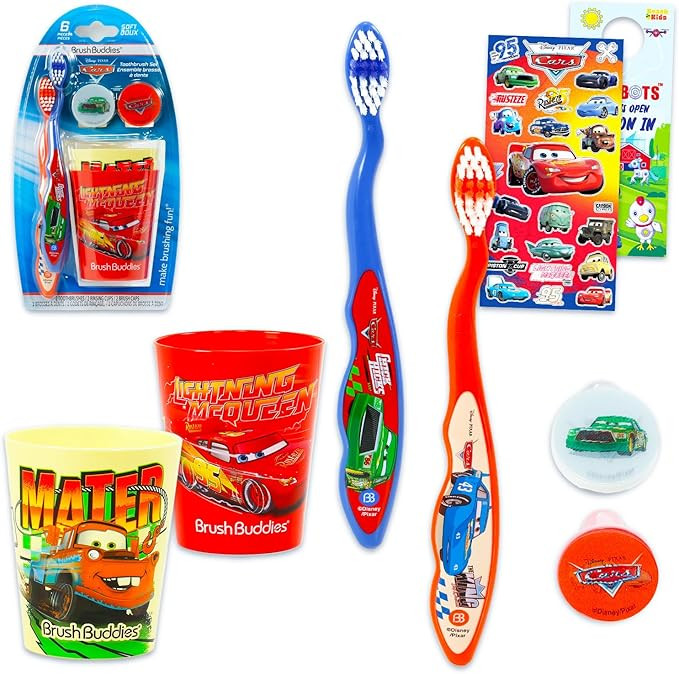 Disney Cars Toothbrush and Cup Travel Kit for Kids - Bundle with 2 Toothbrushes, 2 Rinsing Cups, ... | Amazon (US)
