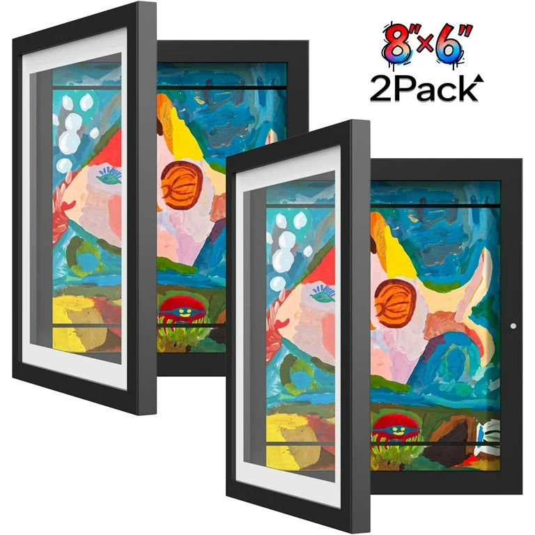 USIONE 2 Pack Kids Art Frames 8x6" | Black Front-Opening Changeable Storage Frame for Wall, Holds... | Walmart (US)