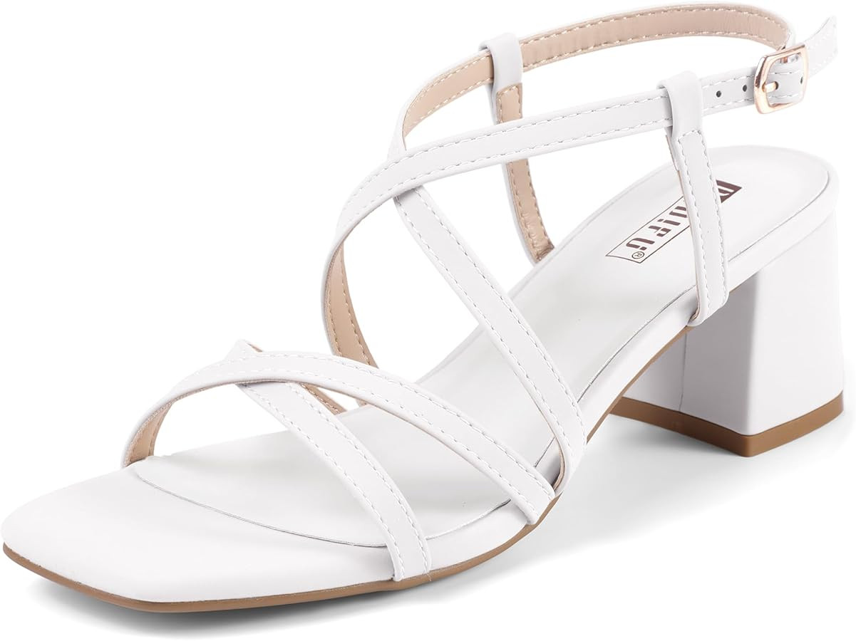 IDIFU IN2 Strappy Chunky Block Square Toe Heels Wedding Prom Bride Bridal Dance Party Dress Shoes... | Amazon (US)