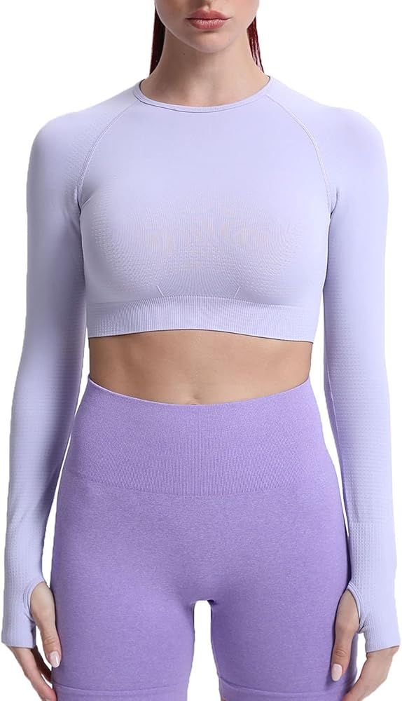 Aoxjox Long Sleeve Crop Tops for Women Vital 1.0 & 2.0 Workout Seamless Crop T Shirt Top | Amazon (US)