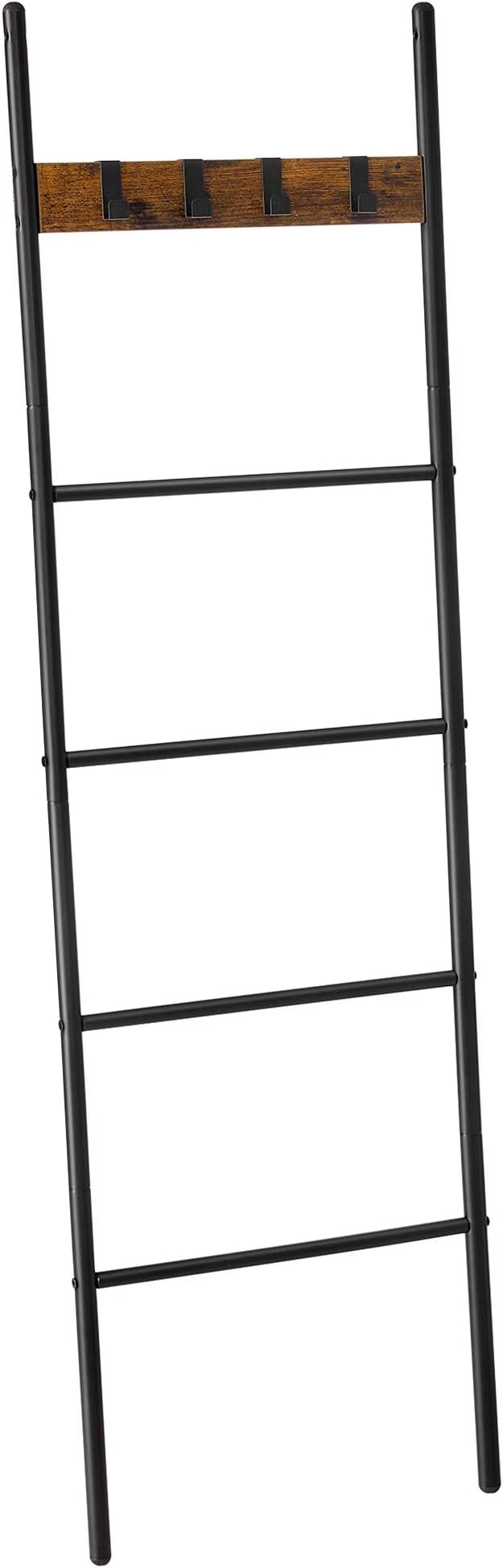 VASAGLE Blanket Ladder, 5-Tier Ladder Shelf, Decorative Ladder with 4 Removable Hooks, Metal Fram... | Amazon (US)