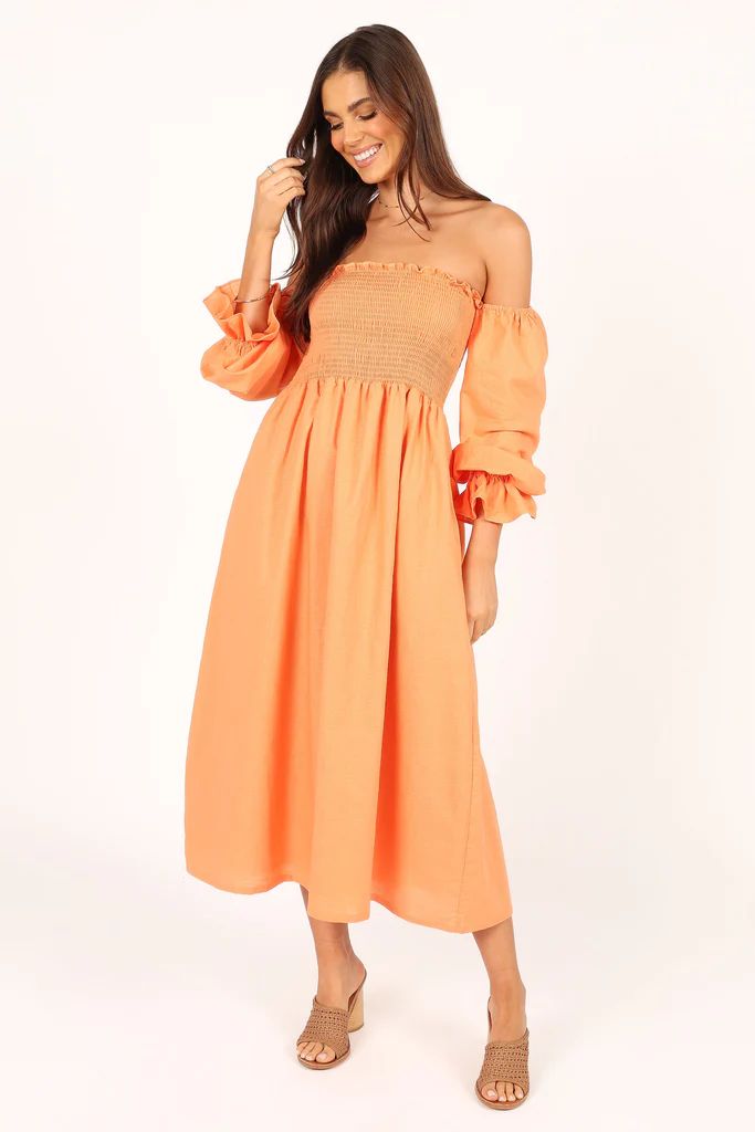 Domenica Off Shoulder Midi Dress - Orange | Petal & Pup (US)