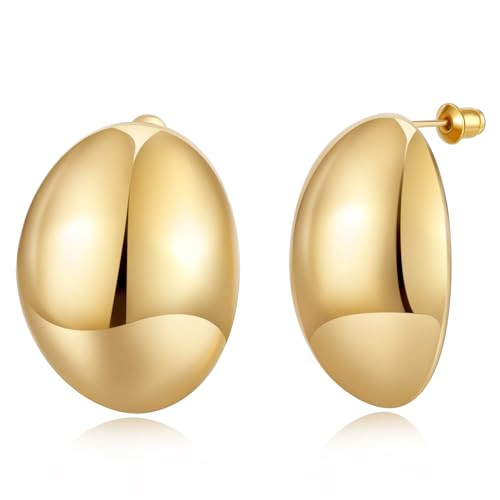 Bijiafu Large Chunky Gold Earring Big Oval Circle Statement Earrings For Women14k Gold Plated 925 Sterling Silver Post Hypoallergenic Lightweight Trendy Fashion Hoop Earrings Jewelry | Amazon (US)