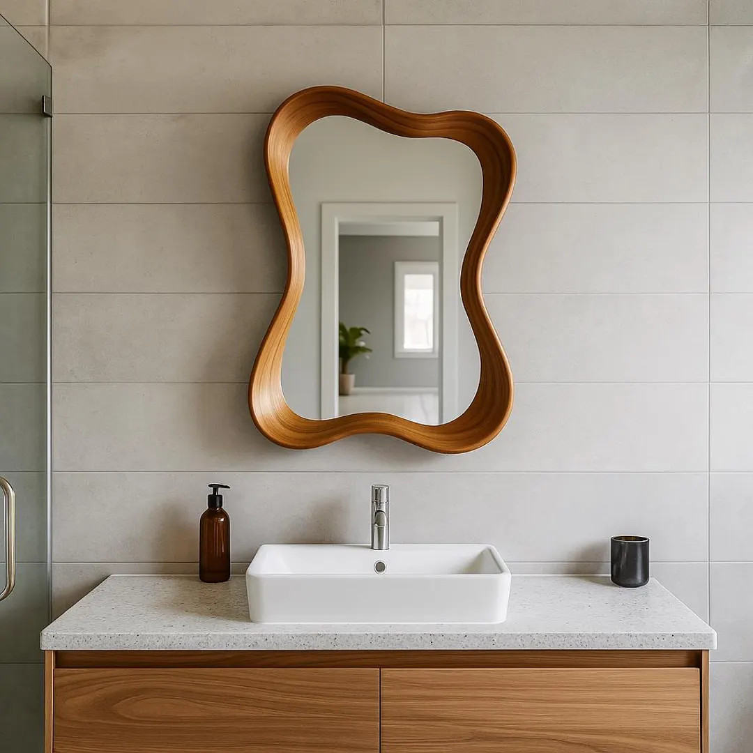 Asymmetrical Walnut Wall Mirror – Irregular Wooden Frame, Mid Century Modern Mirror, Unique Mir... | Etsy (US)