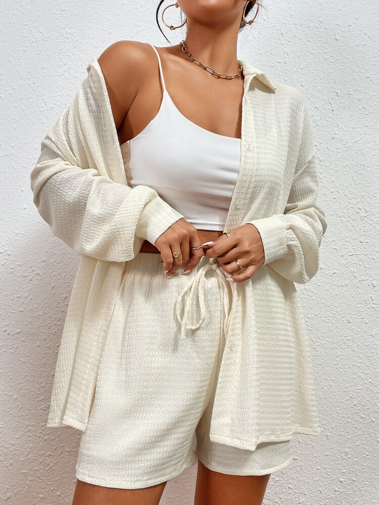 Drop Shoulder Shirt & Tie Front Shorts | SHEIN