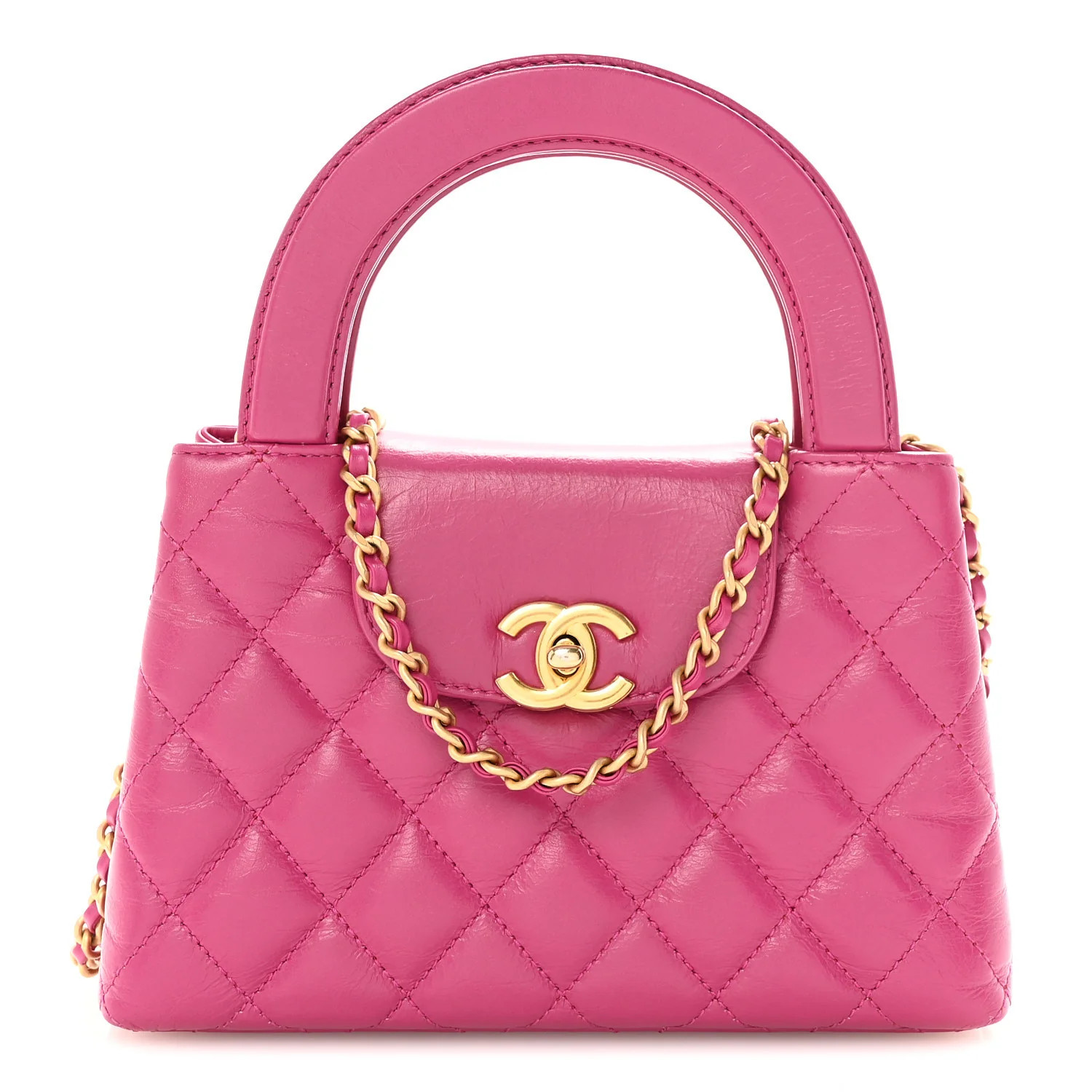 Shiny Aged Calfskin Quilted Nano Kelly Shopper Dark Pink | FASHIONPHILE (US)