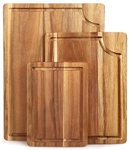 Acacia Wood Cutting Board Set with Juice Groove (3 Pieces), Organic Wooden Cutting Boards for kitchen, Butcher Block Cutting Board for Meat, Vegetable, Wooden Chopping Board 15x10, 12x8, 9x6 inch | Amazon (US)