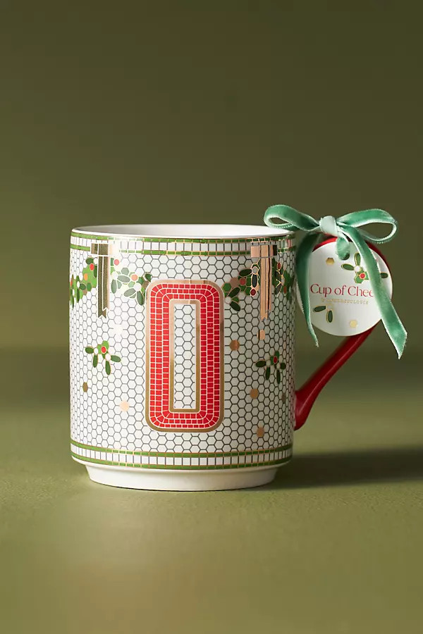 The Bistro Tile Stoneware Monogram Mug: Festive Edition | Anthropologie (US)
