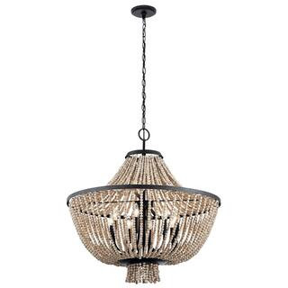 KICHLER Brisbane 8-Light Distressed Black Farmhouse Round Dining Room Chandelier 43892DBK | The Home Depot