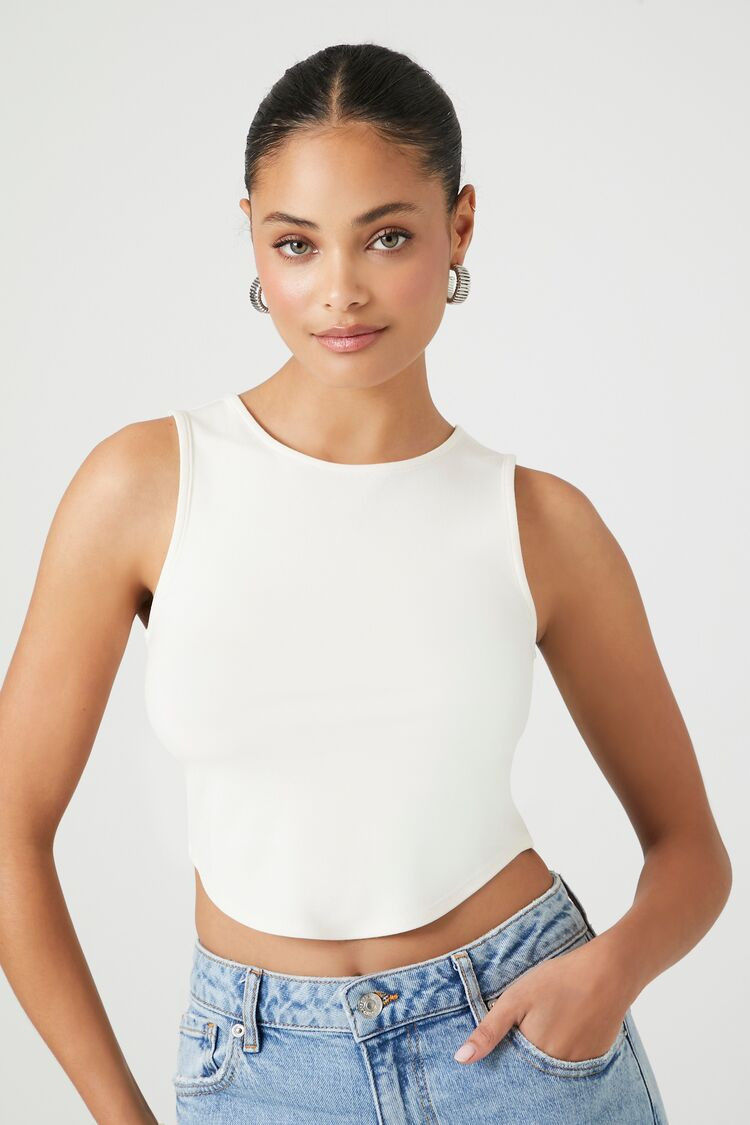Women's Cropped Rib-Knit Tank Top in Vanilla Large | Forever 21