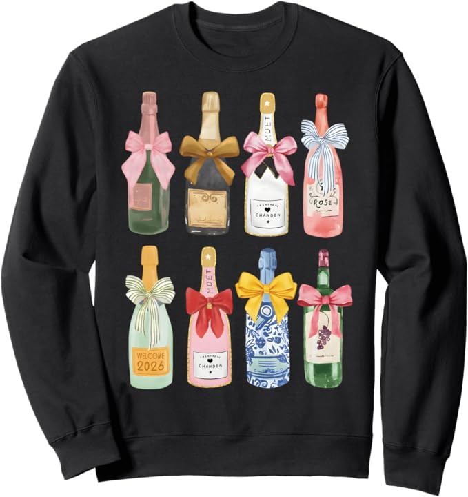 Christmas New Year Champagne T-Shirt Glass Coquette Bottle Sweatshirt | Amazon (US)