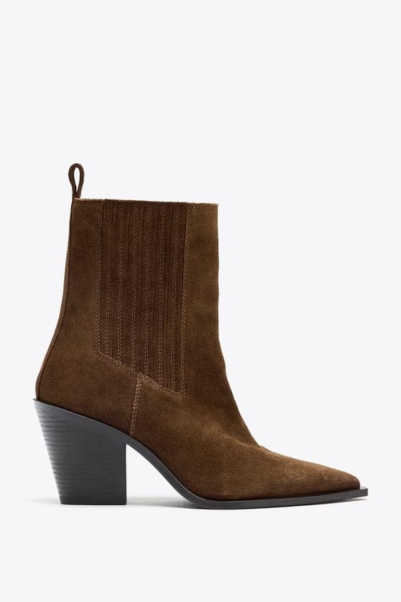 SPLIT SUEDE COWBOY ANKLE BOOTS | Zara UK
