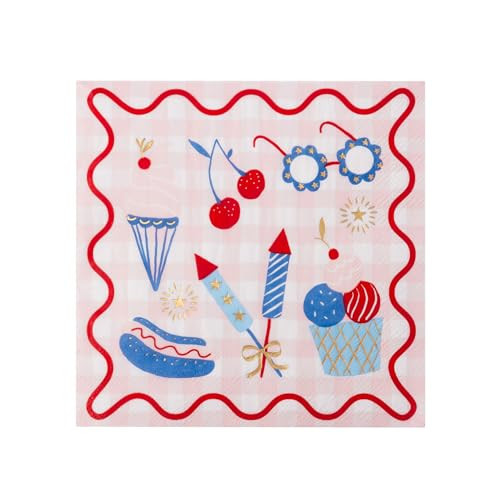 Bonjour Fête Patriotic Picnic Icon Large Paper Party Napkins | Premium Party Supplies, Gold Foil | 4th of July, Summer Celebrations, Independence Day BBQs, Dessert Tables | Pack of 20, 6.5" Folded | Amazon (US)