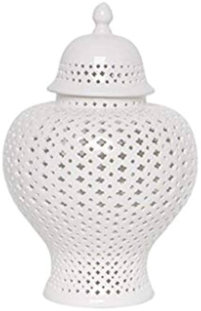 Chinese Traditional White Lattice Ginger jar with lid, Perforated Porcelain Lantern, white-24CM | Amazon (US)