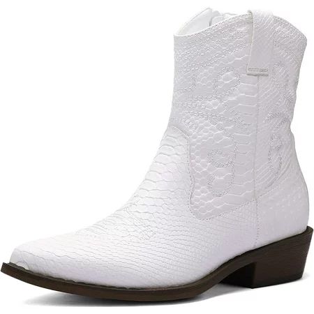 Mysoft Women s Western Cowboy Ankle Boots White Low Heel Boots 9M | Walmart (US)