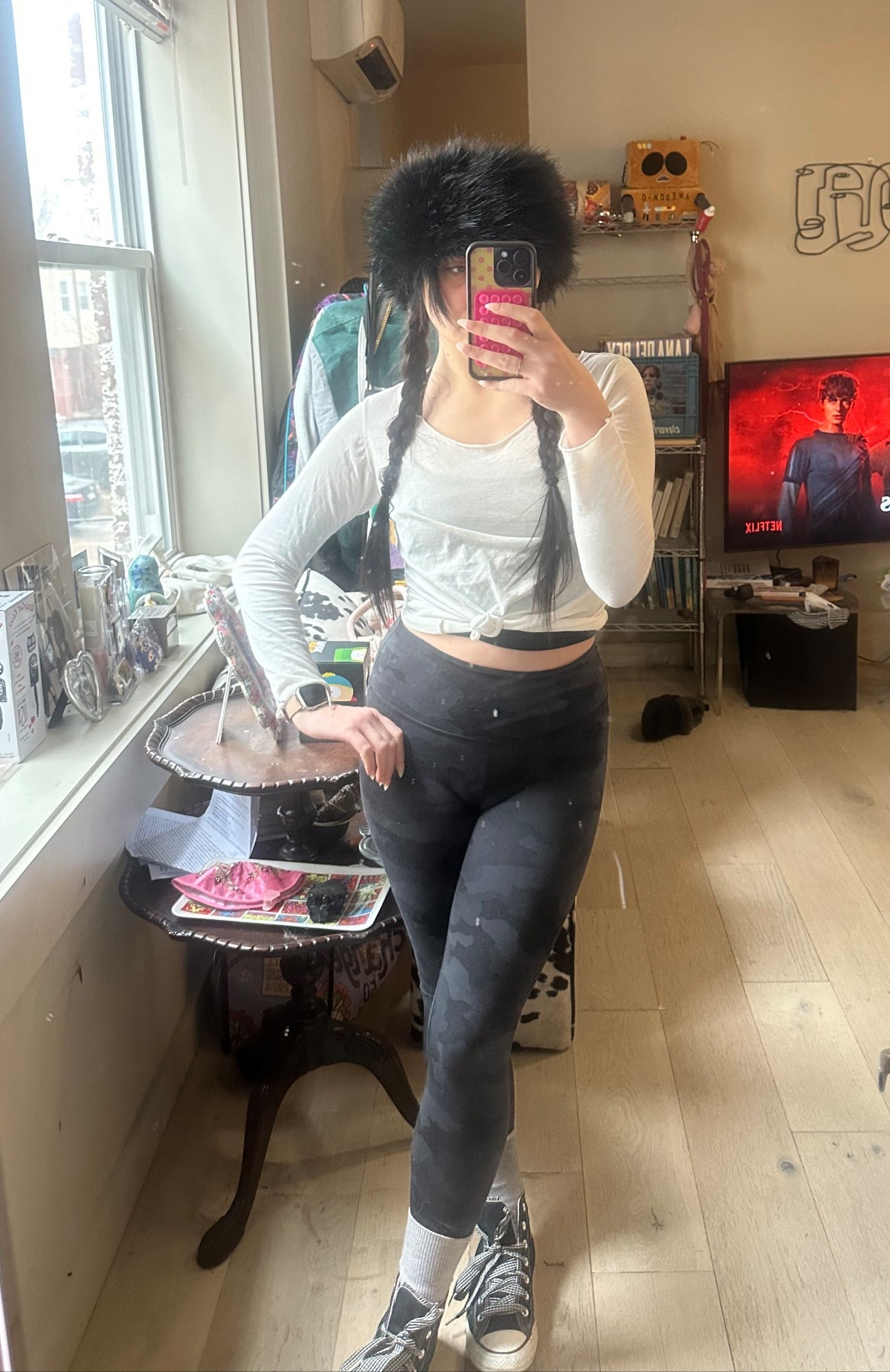 getting ready for my long walk - it’s cold in philly today so need layers. linking my faux fur headband, brandy melville long sleeve, lululemon leggings and converse. 

#LTKfitnessgoals