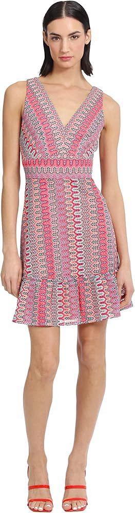 Donna Morgan Women's Colorful Crochet Sleeveless Above The Knee Dress with Hem Ruffle Tier | Amazon (US)