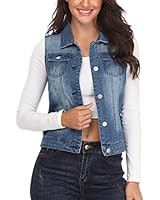 Allegra K Women's Buttoned Washed Denim Vest Jacket W Chest Flap Pockets | Amazon (US)