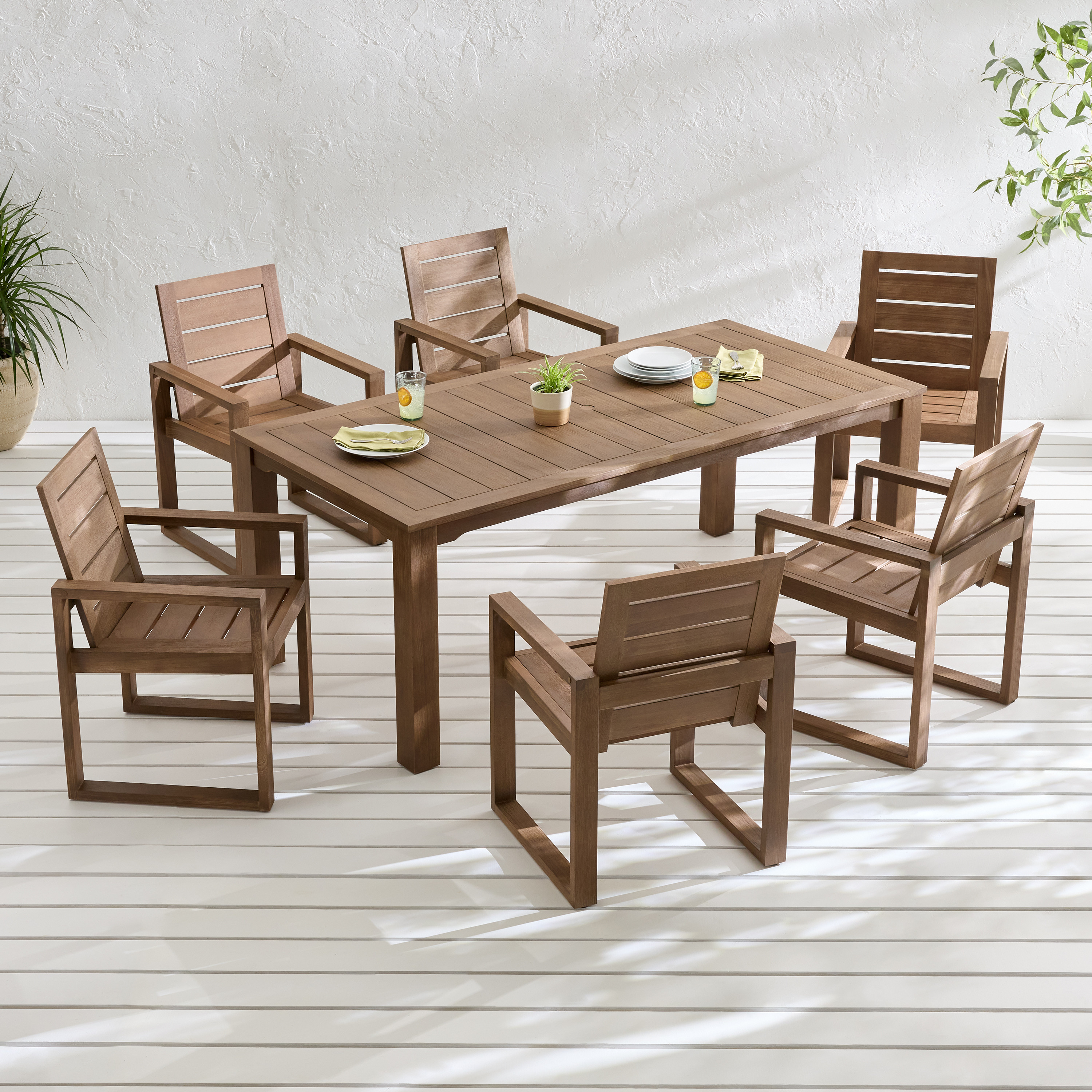 Corsica Eucalyptus Sled Leg 7 Piece Outdoor Dining Set | World Market