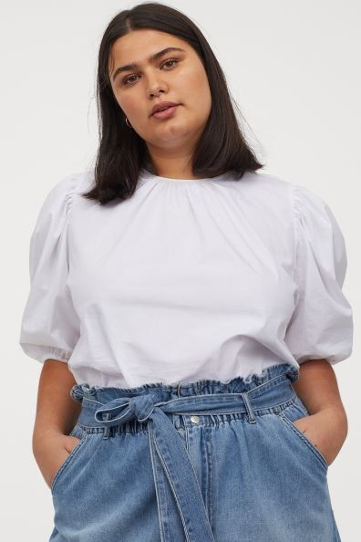 H&M+ Puff-sleeve Cotton Blouse | H&M (US + CA)