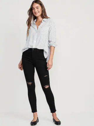 High-Waisted Rockstar Super-Skinny Distressed Jeans For Women | Old Navy (US)