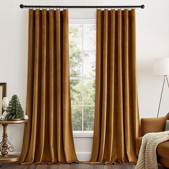 MIULEE Gold Brown Velvet Curtains 84 inches Long 2 Panels - Luxury Pinch Pleated Room Darkening B... | Amazon (US)