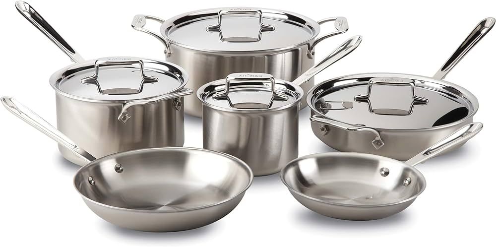 All-Clad D5 5-Ply Brushed Stainless Steel Cookware (Set of 10 Piece) Induction Oven Broiler Safe ... | Amazon (US)