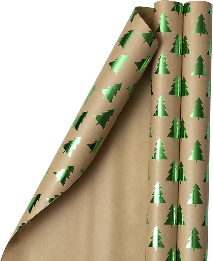 JAM Paper Gift Wrap - Christmas Kraft Wrapping Paper - 50 Sq Ft Total - Green Trees on Brown Kraf... | Amazon (US)