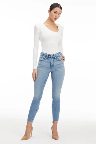 Good Legs Raw Step Hem Blue663 High Rise Skinny , Plus Size 6 | Good American