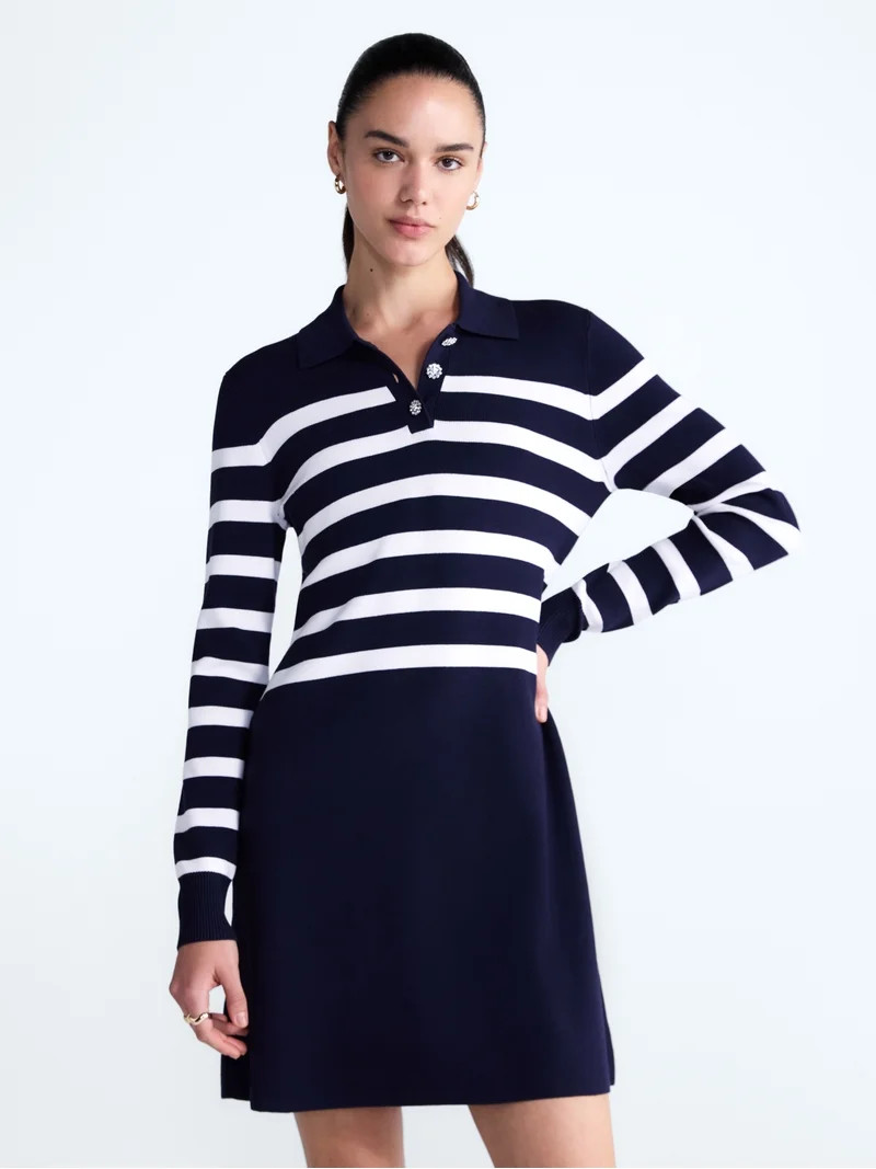 Free Assembly Women's and Women's Plus Polo Sweater Dress with Long Sleeves, Sizes XS-4X | Walmart (US)
