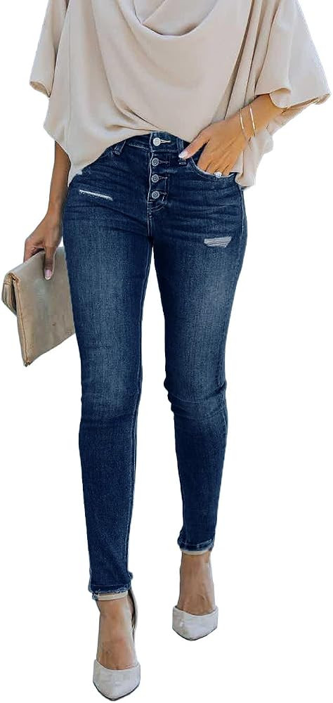 DGRPI Women's Boyfriend Skinny Jeans Ripped Distressed Stretchy Denim Pants | Amazon (US)