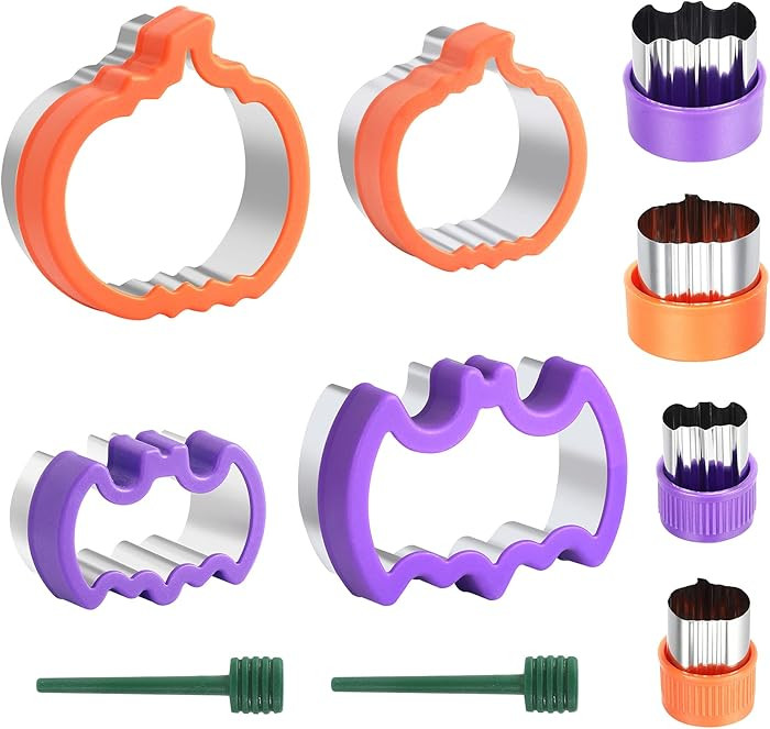 Halloween Cookie Cutters Set, 8pcs Bat and Pumpkin Shape Biscuit Cookie Cutters in 4 Sizes, Stain... | Amazon (US)