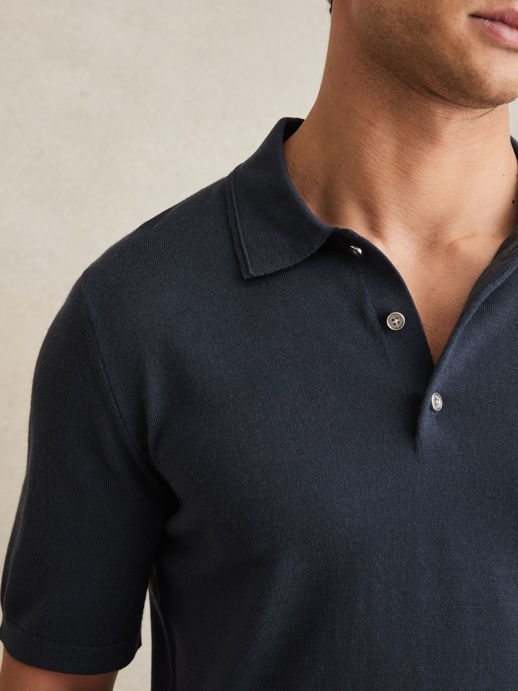 Reiss Merino Wool Short-Sleeve Polo Shirt in Midnight Navy - REISS | Reiss UK
