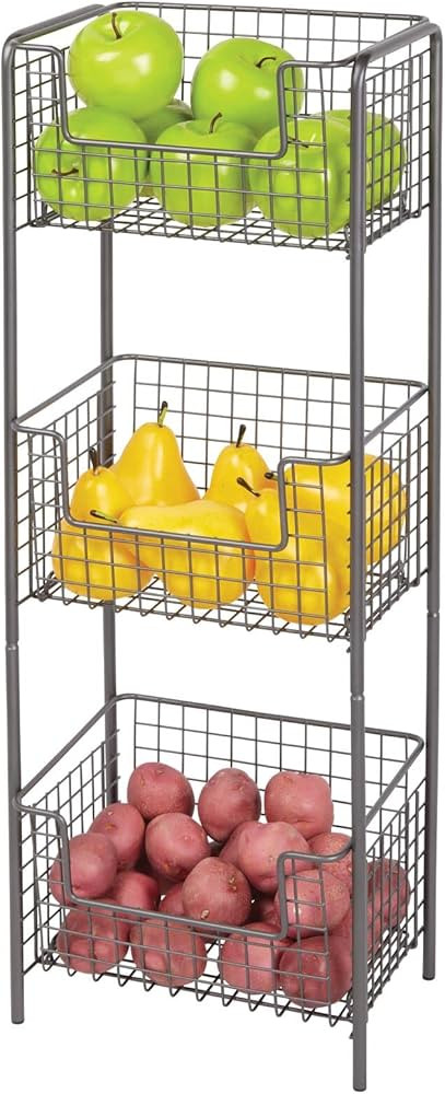 mDesign Steel Freestanding Storage Organizer Tower Rack Basket Shelf, Metal 3-Tier Furniture Unit... | Amazon (US)
