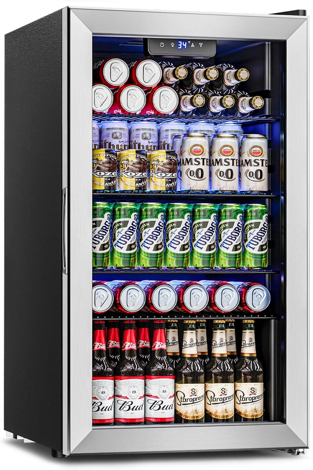 Beverage Refrigerator Cooler - 126 Can Mini Fridge Glass Door for Drinks Soda Beer Wine - Small R... | Amazon (US)