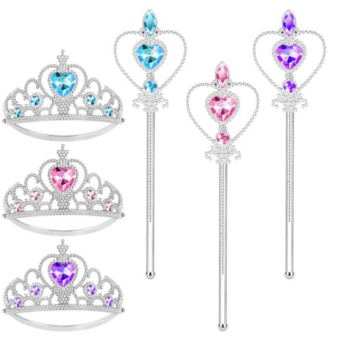 Vicloon 6PCS Princess Crown and Wands, Princess Dress Up Accessories for Little Girls, Princess Tiara Jewelry Toy for 3-6 Girl Christmas Birthday Cosplay Crown | Amazon (US)