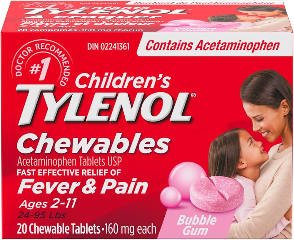 Tylenol Children's Chewables Fever and Pain Relief, Bubble Gum Flavour, 160 mg Acetaminophen, 20 ... | Amazon (CA)